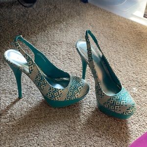 Teal Bamboo Heels